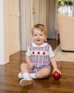Apple Embroidered Plaid Smocked Jon Jon