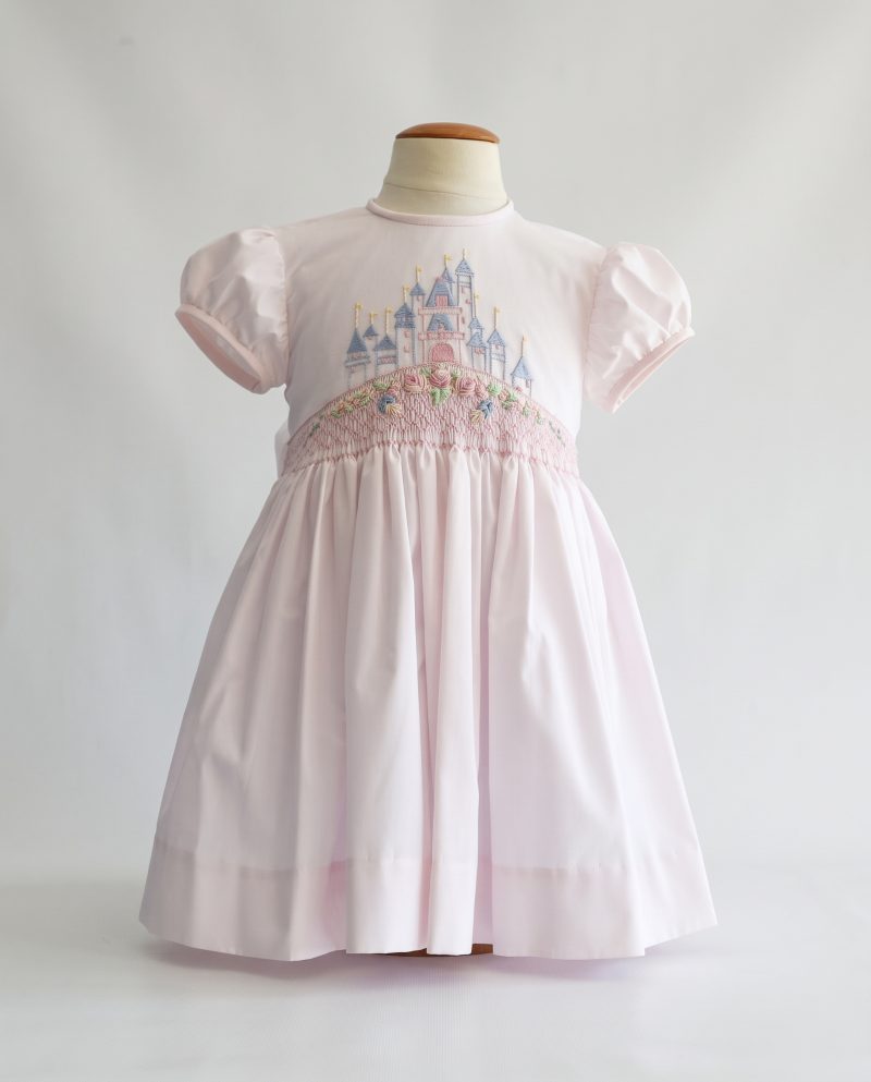 Castle Embroidered Princess Pink Smocked Dress