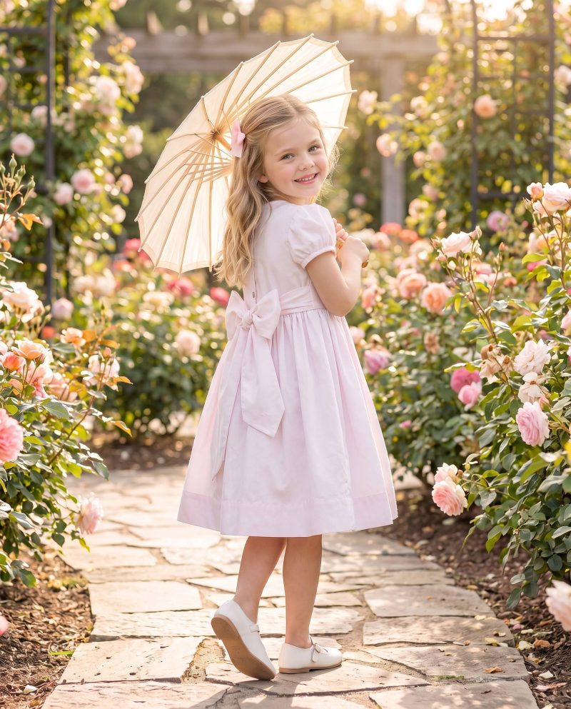 Castle Embroidered Princess Pink Smocked Dress