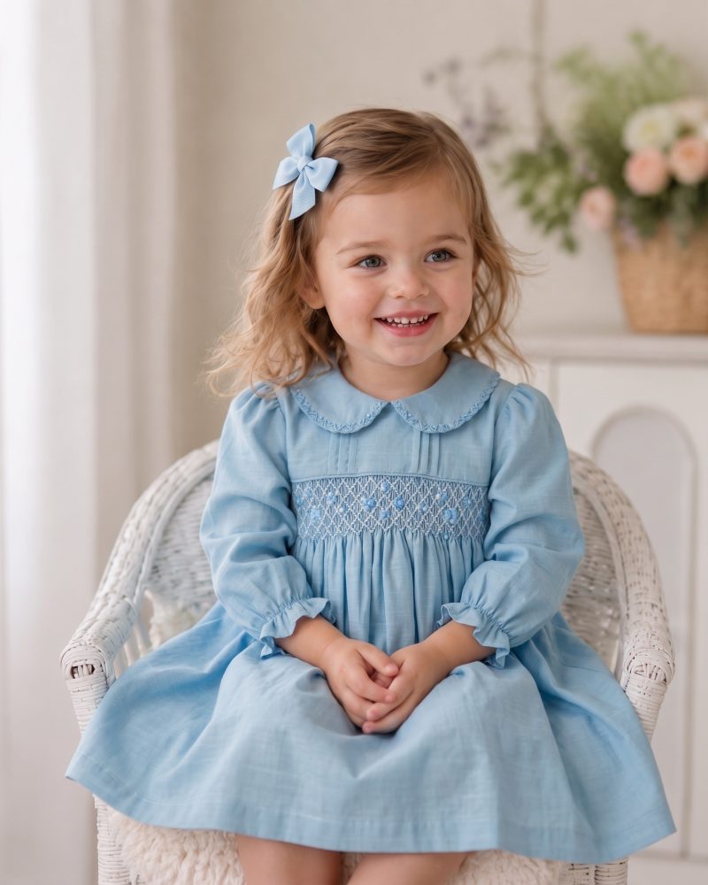 Classic Blue Peter Pan Collar Girls Smocked Dresses (1) Classic Blue Peter Pan Collar Girls Smocked Dresses