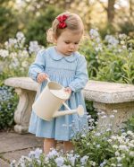 Classic Blue Peter Pan Collar Girls Smocked Dresses