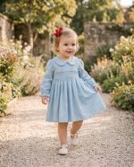 Classic Blue Peter Pan Collar Girls Smocked Dresses