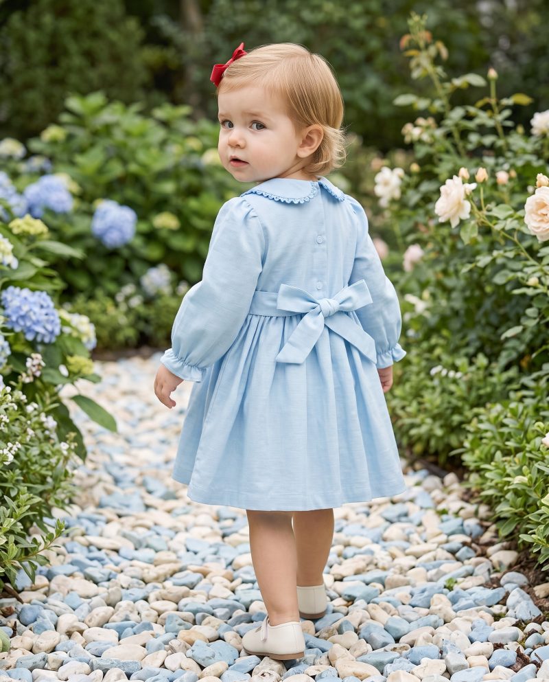 Classic Blue Peter Pan Collar Girls Smocked Dresses