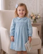 Classic Blue Peter Pan Collar Girls Smocked Dresses