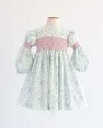 Mint Green Long Sleeve Smocked Girl Clothes