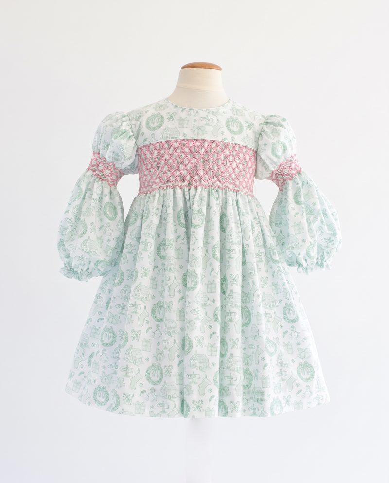 Mint Green Long Sleeve Smocked Girl Clothes