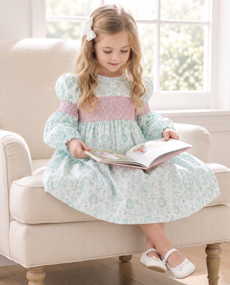 Mint Green Long Sleeve Smocked Girl Clothes