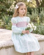 Mint Green Long Sleeve Smocked Girl Clothes