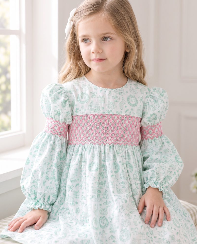 Mint Green Long Sleeve Smocked Girl Clothes (6) Mint Green Long Sleeve Smocked Girl Clothes
