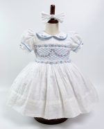 White Floral Embroidery Princess Smocked Dress for Girls