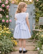 Blue Striped Smocked Dress with Lace Collar