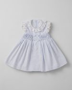Blue Striped Smocked Dress with Lace Collar