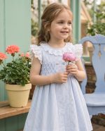 Blue Striped Smocked Dress with Lace Collar