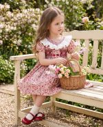 Vintage Floral Ruffle Collar Smocked Dress for Girls